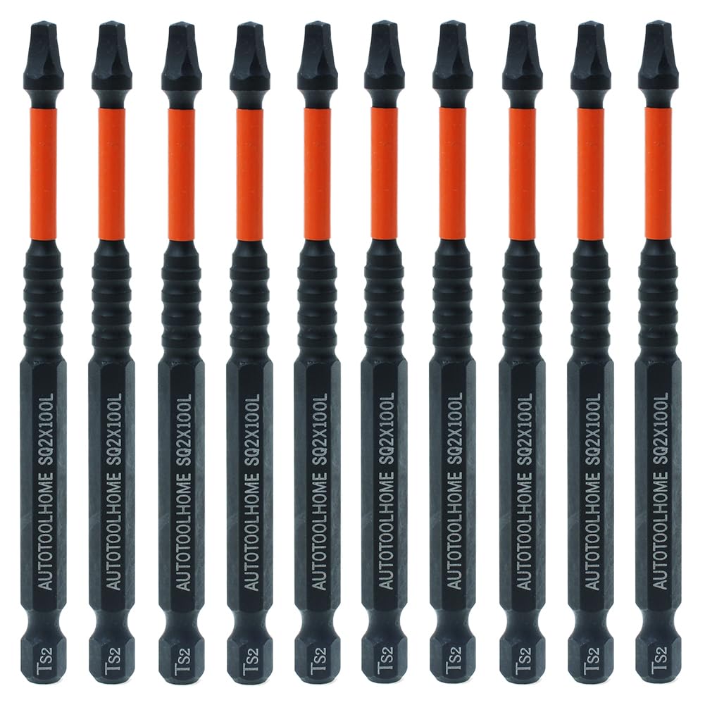 AUTOTOOLHOME 10 Pack #2 Square Driver Bit 4 inch Long Square Impact Drill Bit for Pocket Hole Jig System SQ2 Bits