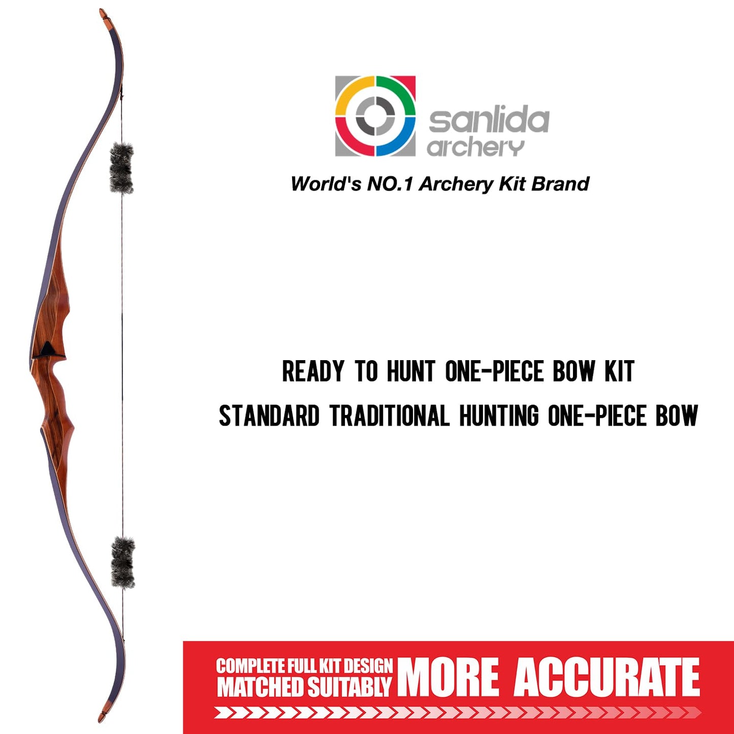 Sanlida Archery 60" Royal X8 One-Piece Bow Traditional Wooden Hunting Bow Handmade Hunting Bow and Arrows Kit for Adults & Traditional Archers, RH Only (50lbs, Dark Wood)
