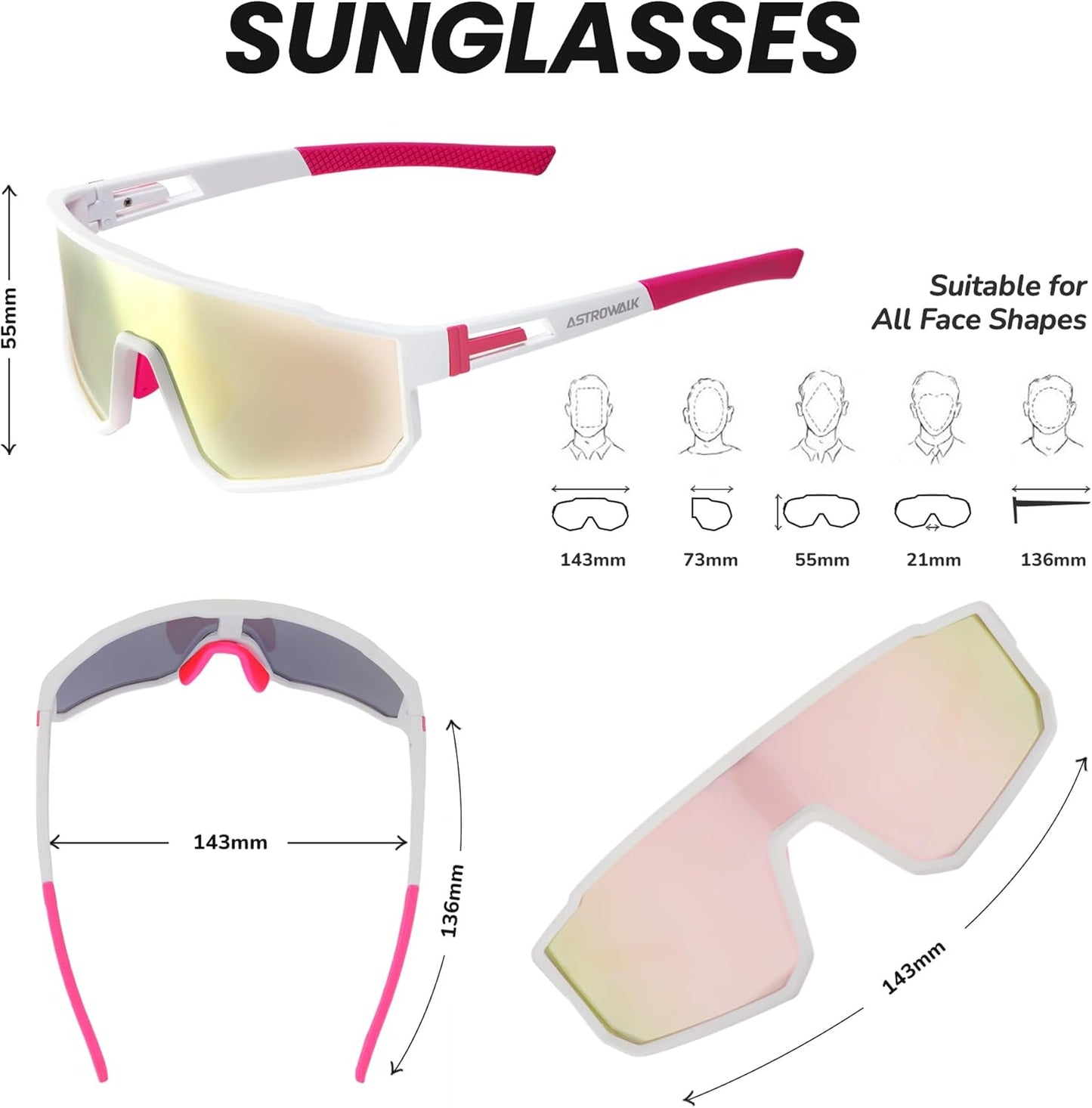 Polarized Running Sunglasses - UV400 Protection with Adjustable Nose Pad for Cycling & Hiking