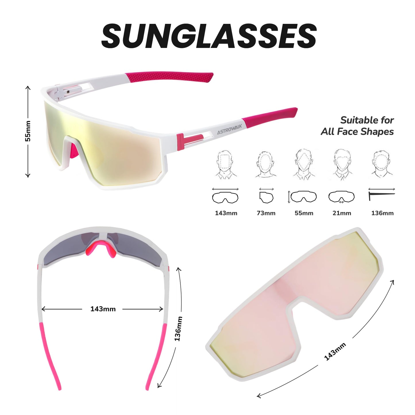 Polarized Running Sunglasses For Women, UV400 with Adjustble Nose Pad for Cycling, Hiking,Beach Volleyball