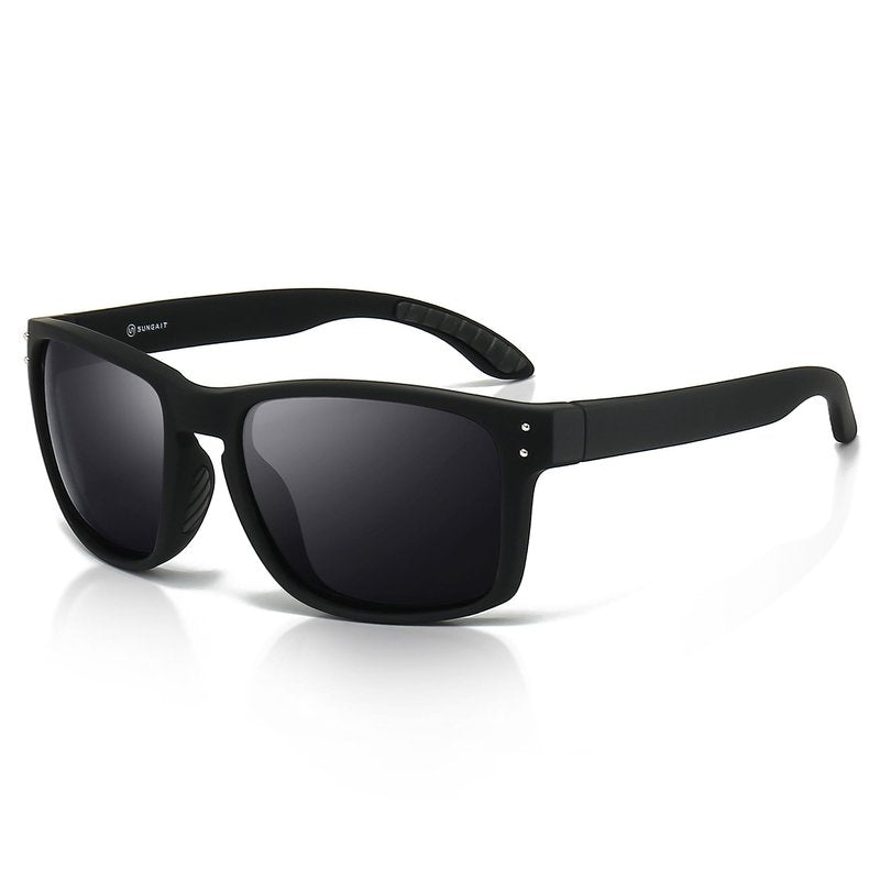 SUNGAIT Polarized Sports Sunglasses for Men Women: Black Retro Square Shades UV400 for Driving Fishing Cycling Running Golf