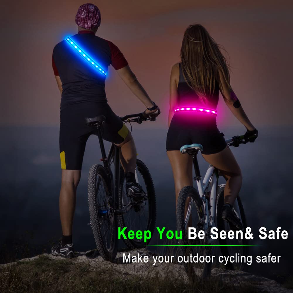 BSEEN LED Running Waist Belt - USB Rechargeable Reflective Glowing LED Waistband, Flashing Safety Light Belt for Runners, Joggers, Walkers, Pet Owners, Cyclists (Neon Green)