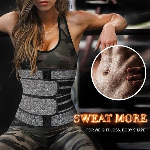SHAPERIN Double Belt Waist Trainer for Women Neoprene Sweat Fitness Waist Cincher Body Shaper for Weight Loss (Medium,Gray)