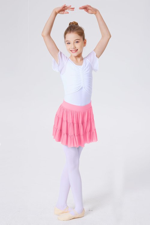 IIMMER Little Girls Summer Mesh Pleated Tennis Workout Skirt Flowy High Waist Cute Gymnastics Skort Hot Pink 5-6 Years