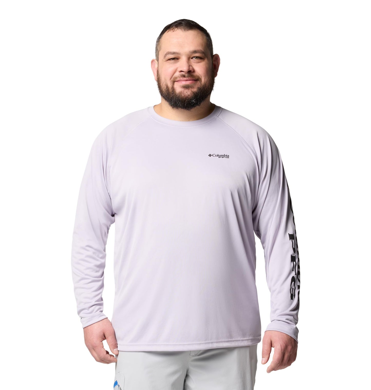 Columbia Men's PFG Terminal Tackle Long Sleeve Fishing Shirt, Lavender Pearl/Black Logo, 3X Tall