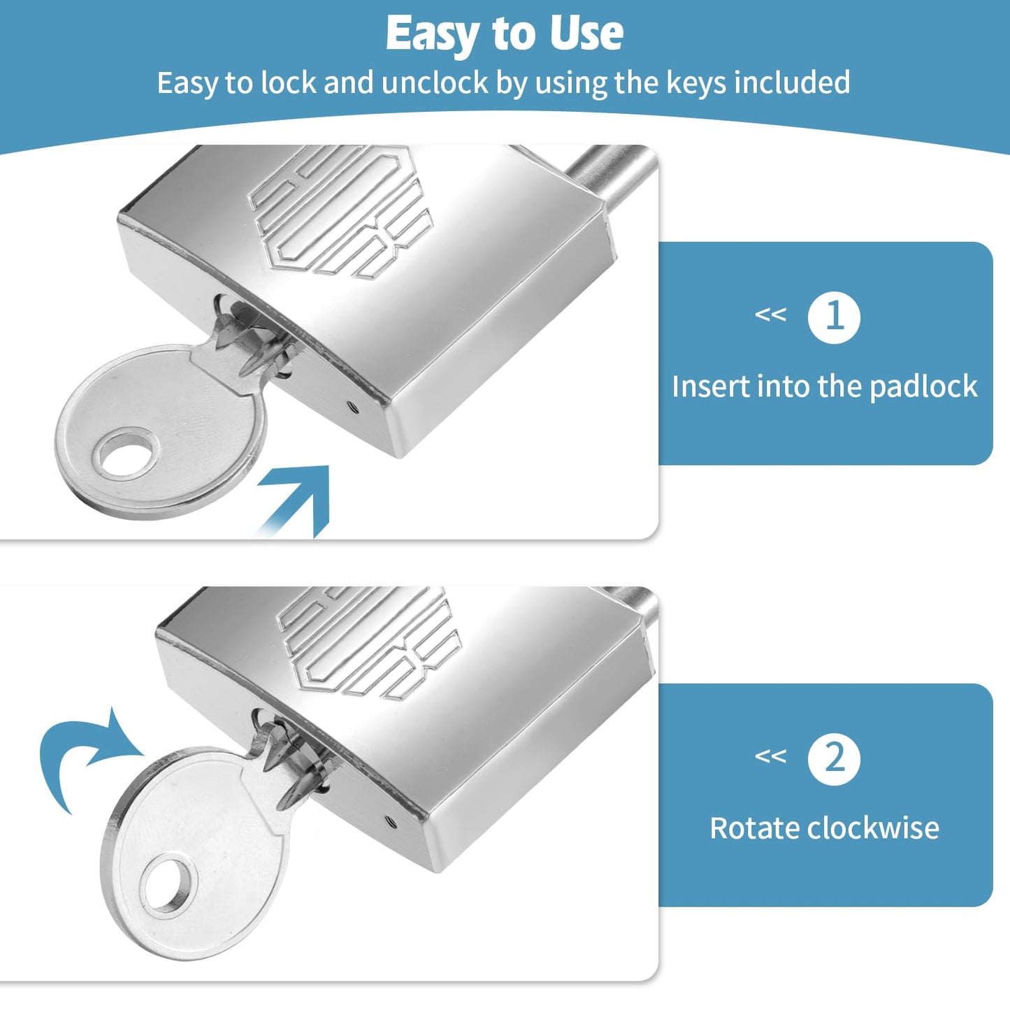 HOX Marine-Grade Rustproof Padlock, Stainless Steel Shackle & Chrome-Plated Brass Body, Weatherproof Outdoor Lock, 2.5-Inch Long Shackle, 12-Pack