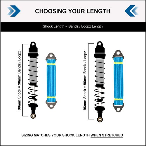 DEEZ Shock BANDZ: [Patent Pending] High-Performance Shock Bands for RC Cars & Vehicles, 1/8 1/10 1/18, 2-Pack, RC Shock Absorbers for Crawlers, Improve Climbing & Control (Gray - 90MM, Flexible)