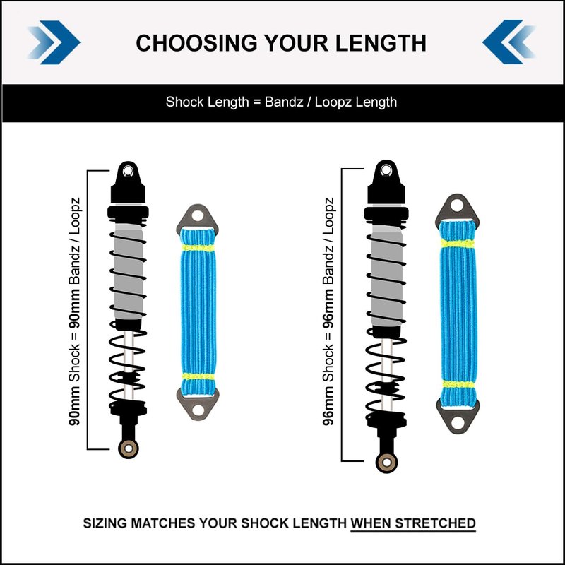 DEEZ LOOPZ: [Patent Pending] High-Performance Shock Bands for RC Cars & Vehicles 1/8 1/10 1/18, 2-Pack, RC Shock Absorbers for Crawlers, Improve Climbing/Control (Navy/Black - 90MM, CF Infused)