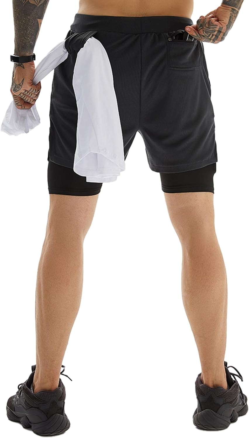 OEBLD Men's 2-in-1 Athletic Shorts - 7'' Gym & Running Shorts with Towel Loop