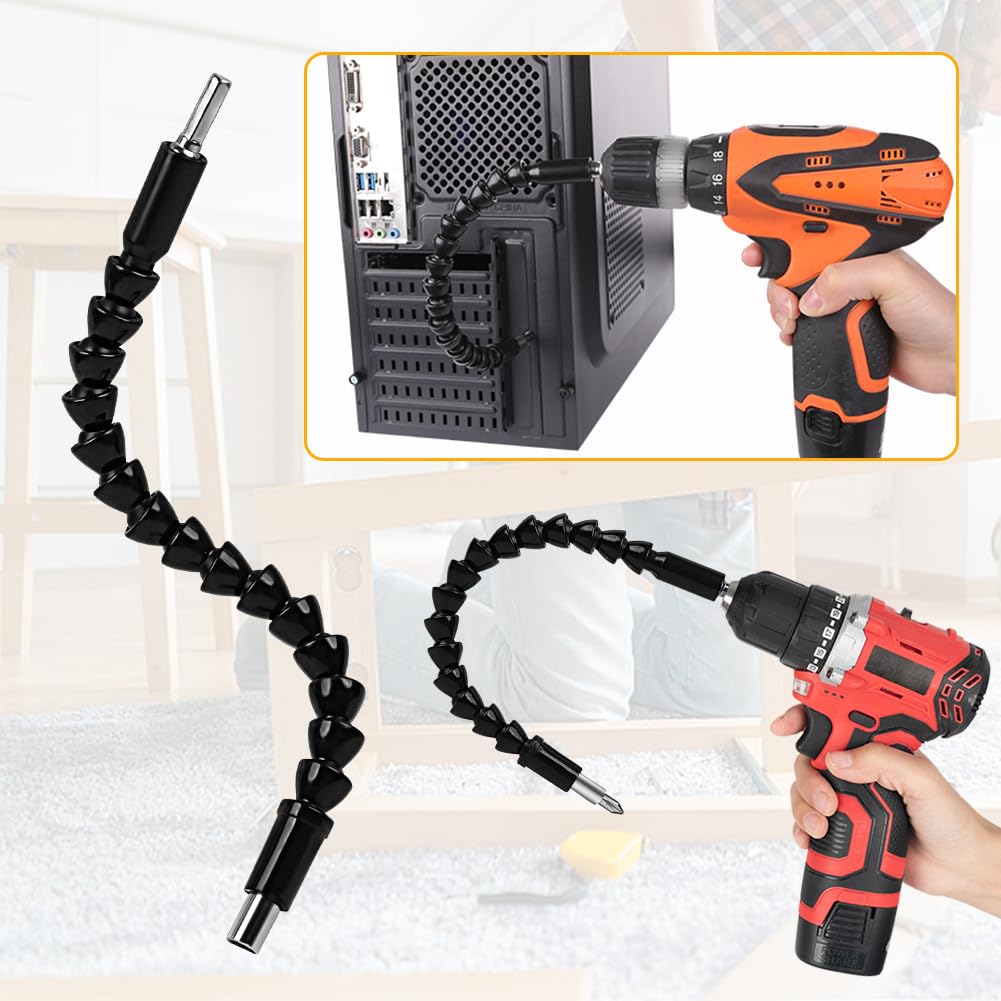 4 Pack Flexible Drill Bit Extension, 11.6 inch Superbit Screwdriver Flexible, Bendable Flexible Drill Bit Extension, Super Bit Flexible Shaft Extension Bits (Black)