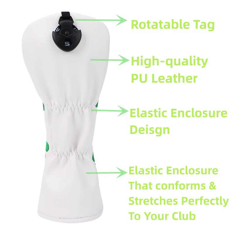 Golf Club Head Covers, 1pc Driver Headcover Fairway Wood Head Cover Hybrid Headcover or 3pcs Golf Headcovers Set 1 F H, Lucky Clover Golf Club Covers for 3 Wood, Drivers, Hybrids (1pc Fairway Cover)