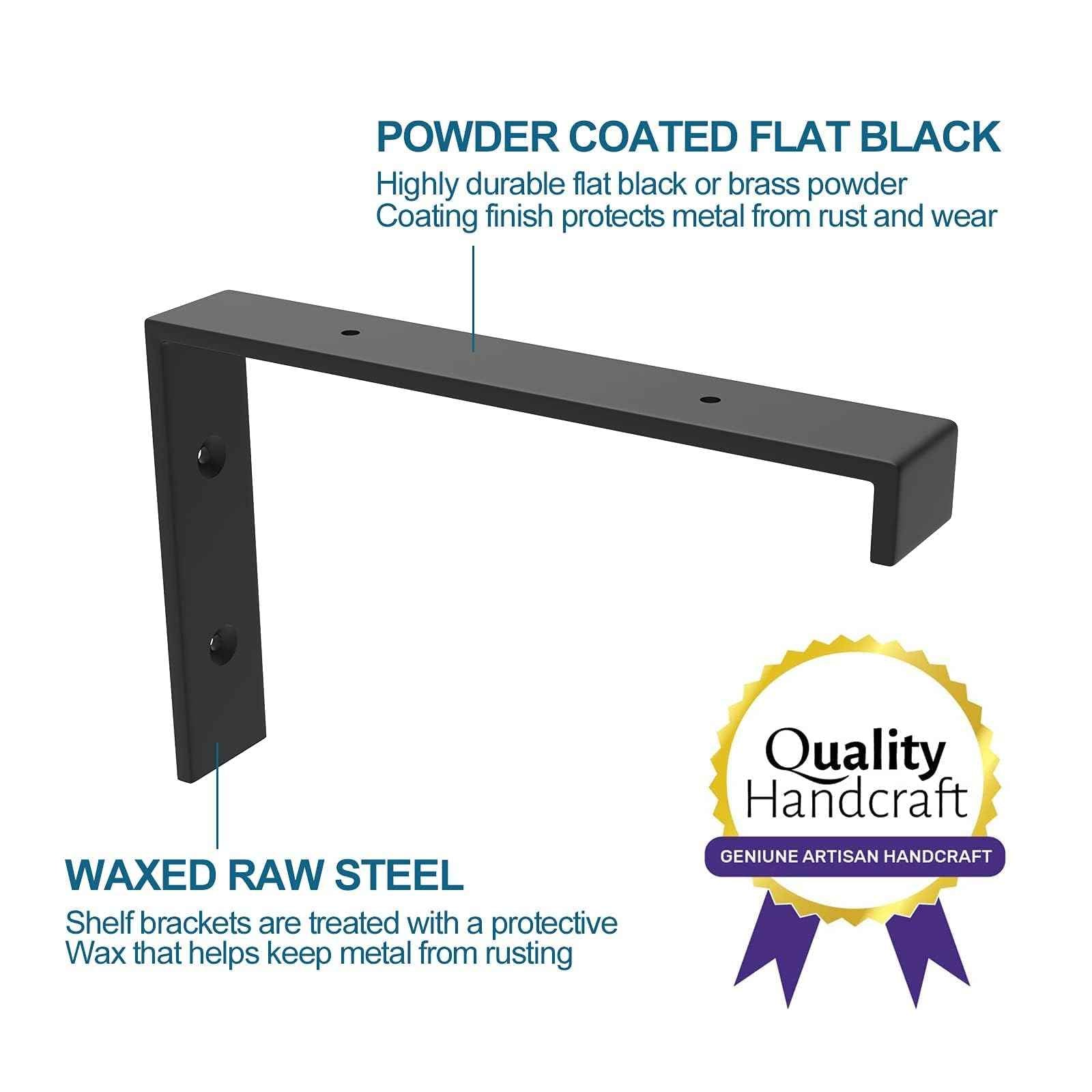Shelf Bracket, Heavy Duty Floating Shelf Brackets 10-Inch Long, 4-Pack Brackets for Shelves, Black Coated J Shape Metal Wall Shelf Support Brackets with 1/5-Inch Thick and 160 lb. Load Capacity