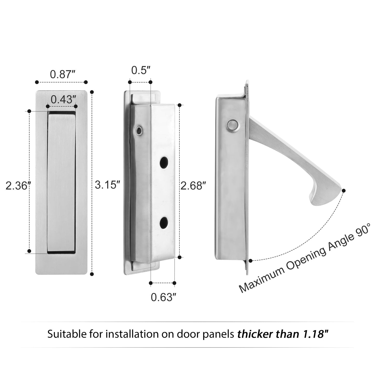 Malimali Pocket Door Pull and Edge Set, Stainless Steel Hardware Recessed Handle, Sliding Door Finger Flush Pull (Brushed Steel, 3 Pack)