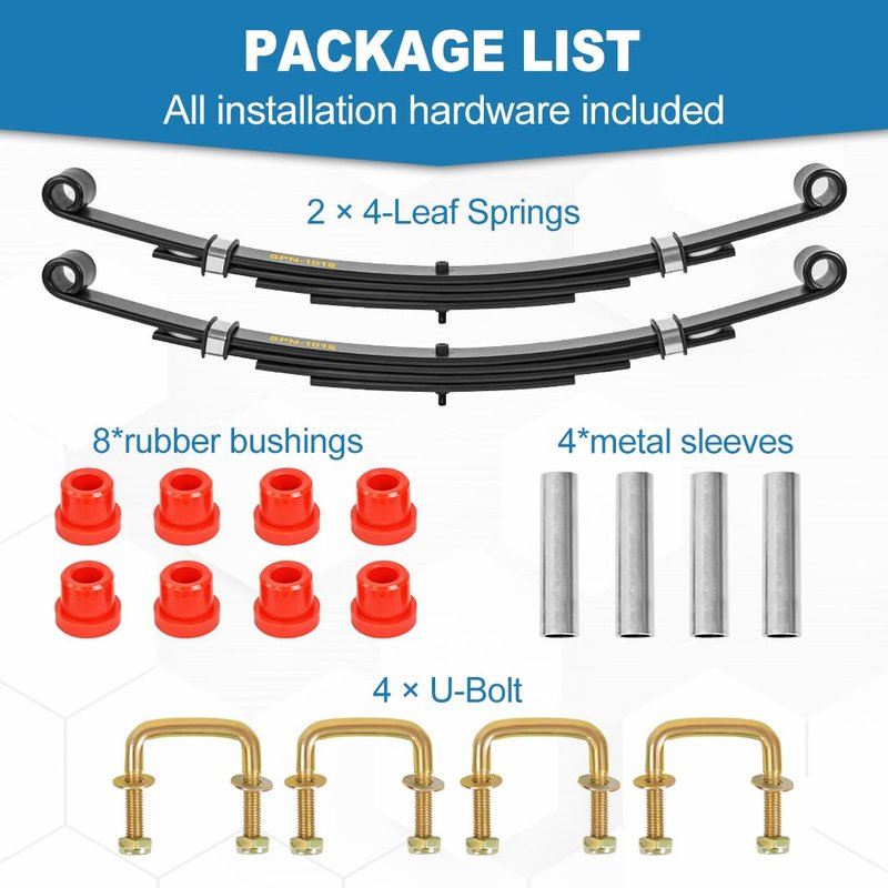 TechInovat Heavy Duty EZGO TXT 4-Leaf Rear Leaf Spring Bushings & Sleeves Fits 1994-Up Golf Cart