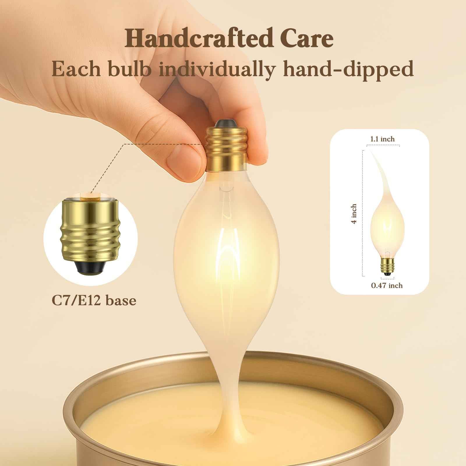Hompavo Silicone Dipped Candle Light Bulbs – 3W E12 Candelabra Base – Warm White Decorative Flame Tip – Incandescent Bulbs for Chandeliers, Wall Sconces, Night Lamps – 10 Pack