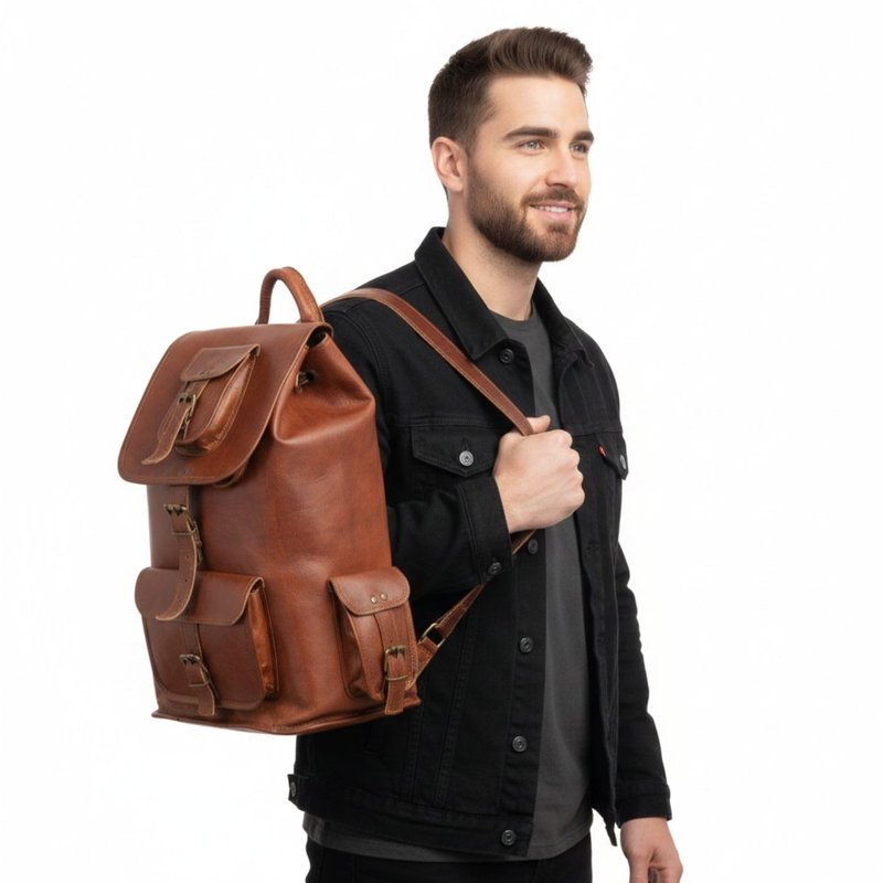 Shy Shy Let's Touch The Sky Rustic Vintage Leather Backpack Travel Rucksack knapsack Daypack Bag for Men Women Brown (24 inch)