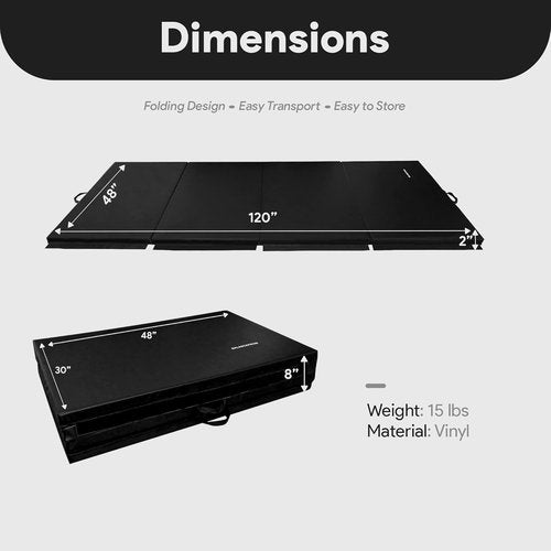 BalanceFrom Folding Gymnastics Mat - 10x4 Feet, 2-Inch Thick Vinyl Pad with Carrying Handles for Home Workouts | Yoga, Pilates, Tumbling, Martial Arts