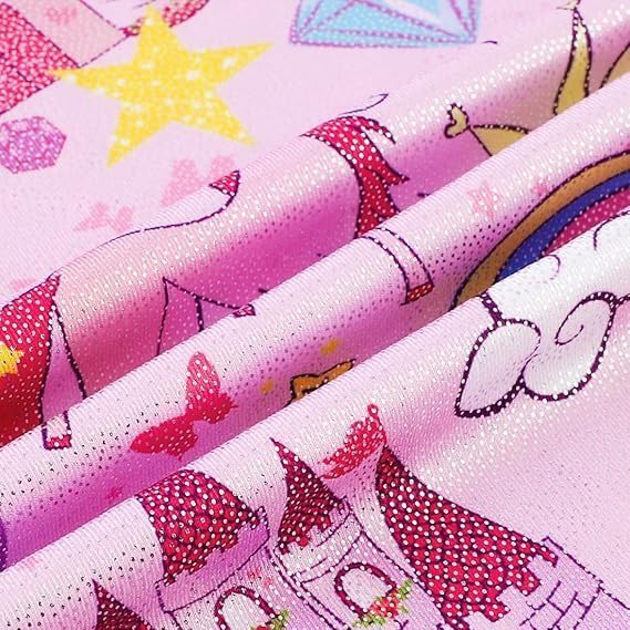 Long Sleeve Gymnastics Leotard for Girls - Sparkly Pink Castle, 3-4T