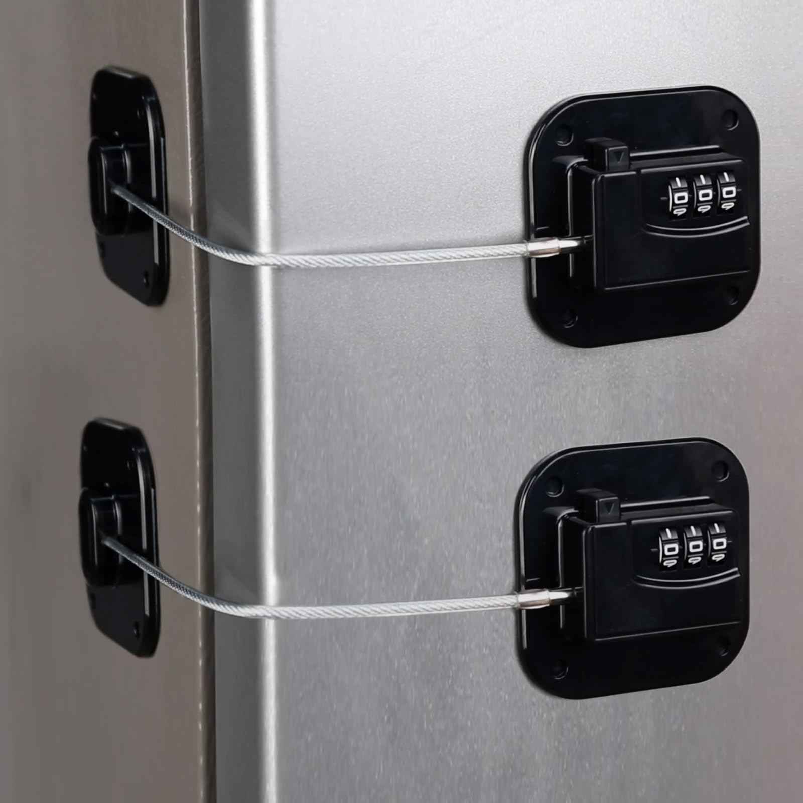 KIZZHISI Refrigerator Lock (2 Pack), Heavy Duty Combination Fridge Lock, for Fridge, Cabinets, Window, Drawers and Child Safety Cabinet Locks, Strong Non-Marking Adhesive No Drilling (Black)
