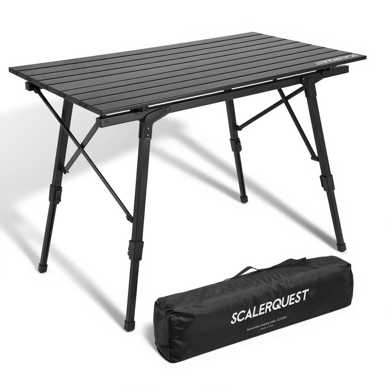 SCLERQUEST Portable Lightweight Aluminum Camping Table Adjustable Height Roll Up Design for BBQ, Beach, Camping Travel, Foldable Compact Table for Picnic Tent Outdoor