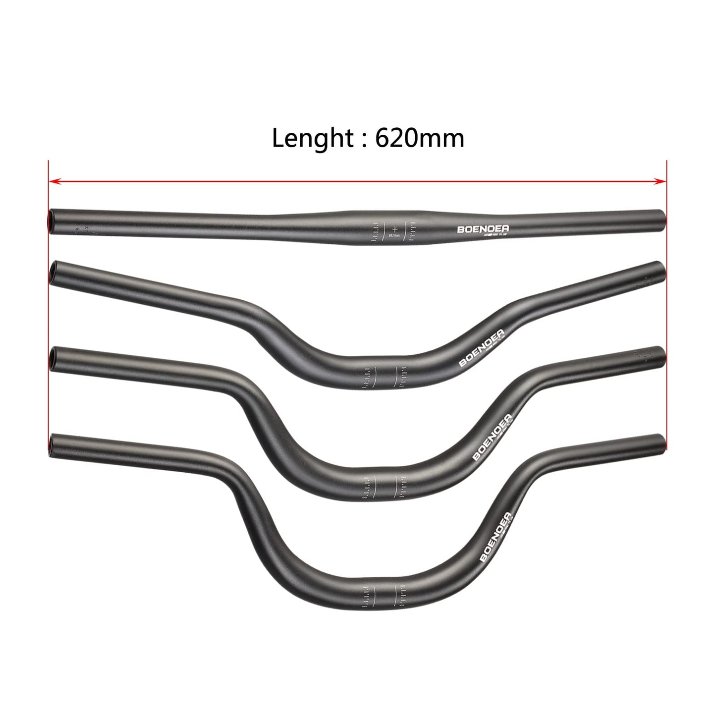 Boenoea Bike Riser Handlebar 25.4/31.8mm Length 620mm Aluminum Alloy Riser Bar(50mm 90mm 120mm), Black