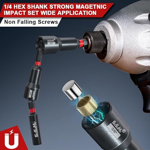 16PCS Impact Rated Magnetic Nut Driver Set with Socket Adapter Set and Phillips Screwdriver Drill Bits, Extension Bit Holder,1/4" Quick Change Hex Shank for Cordless Impact Wrench Drive Nuts Or Bolts