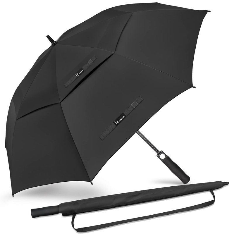 NINEMAX Golf Umbrella Large Windproof, 62 Inch Golf Umbrellas for Rain Heavy Duty, Big Double Canopy Vented for Push Cart (Black)
