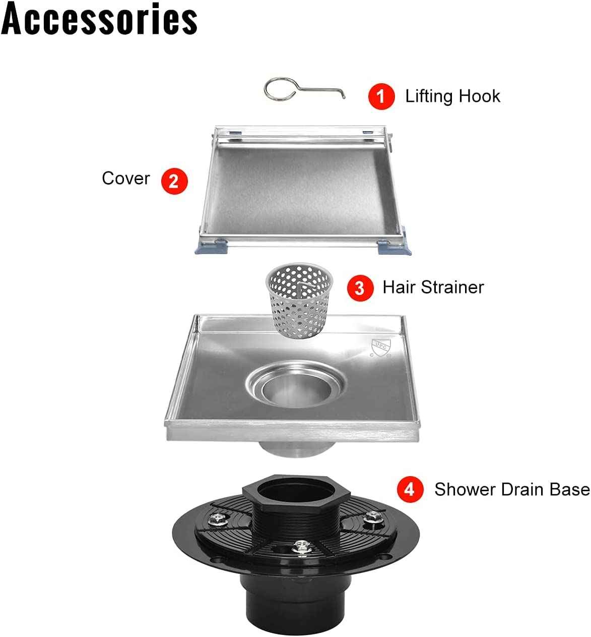 Elefloom Shower Drain Base, 2 inch ABS Shower Drain Flange with Threaded Joints and Rubber Joints for Square and Linear Shower Drain Installation