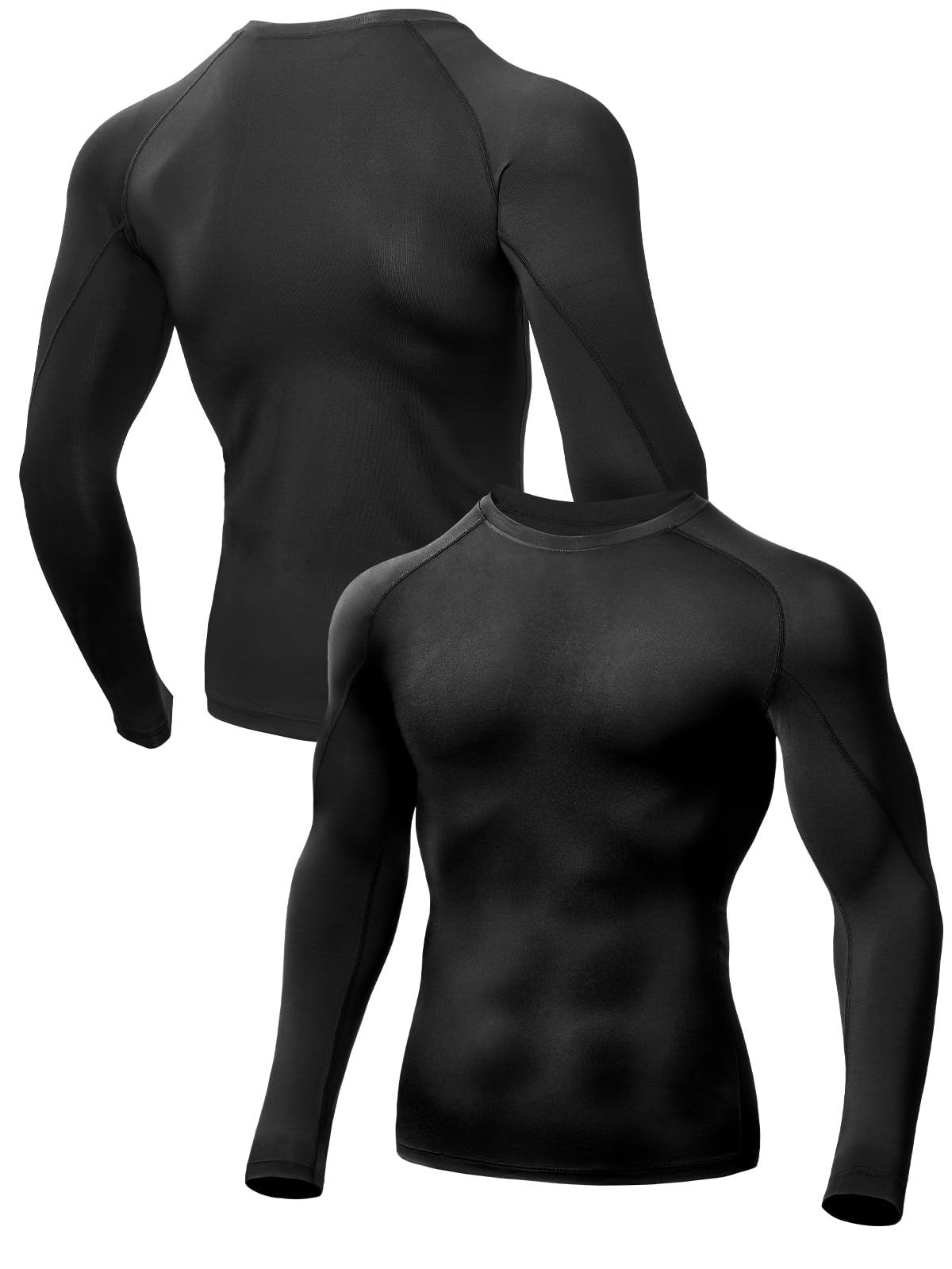 Odoland 3 Pack Long Sleeve Compression Shirts for Men, Crew Neck Sports Undershirt, Athletic Base Layer Top for Workouts Gym,Black*3,XXXL