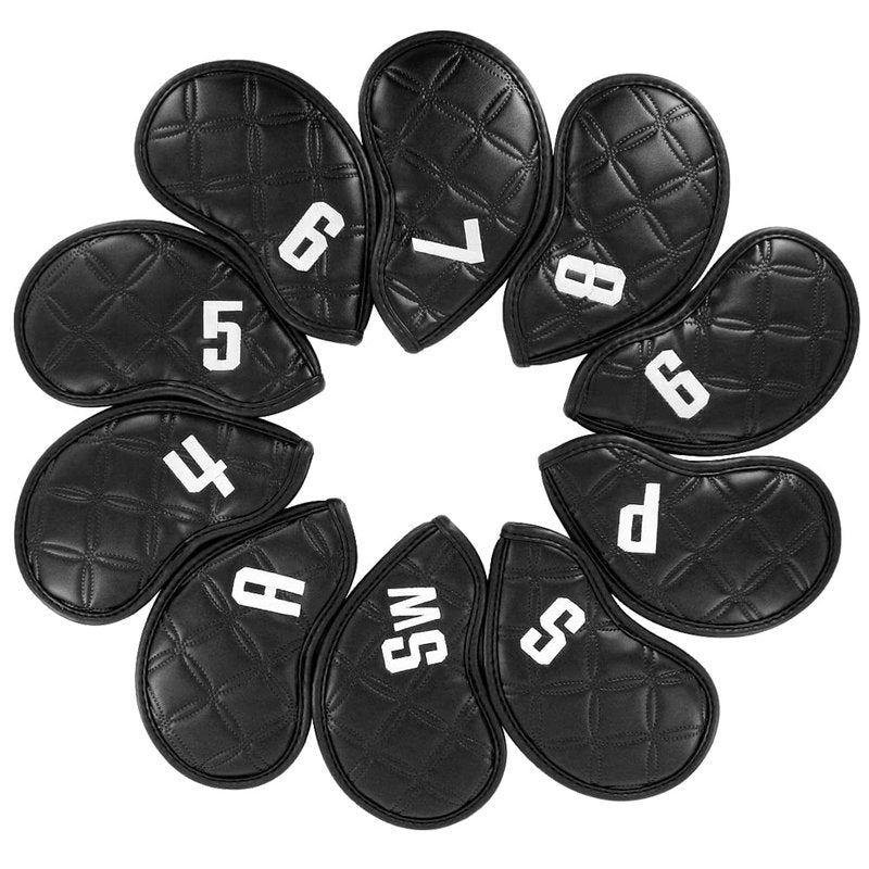 GOLTERS Golf Club Head Cover Iron Headcovers 10pcs/ Pack Synthetic Leather Magic Tape Closure Fit All Brand Callaway Ping Taylormade for Irons (White)