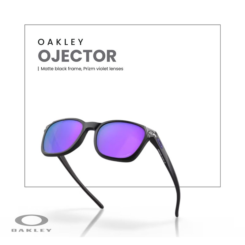 OAKLEY Ojector OO9018 901803 55MM Matte Black/Prizm Violet Rectangular Sunglasses for Men+ Bundle Accessory Leash Kit, Microfiber Pouch