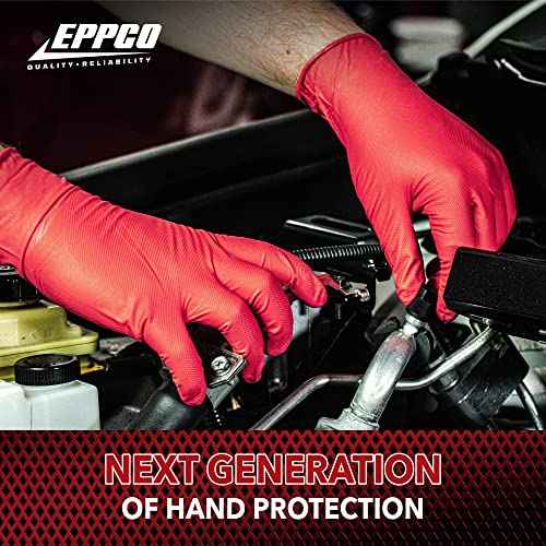 EPPCO Grease Bully 7-Mil Red Nitrile Gloves Disposable Powder Free, Latex Free Textured Superior Grip Glove, Singles