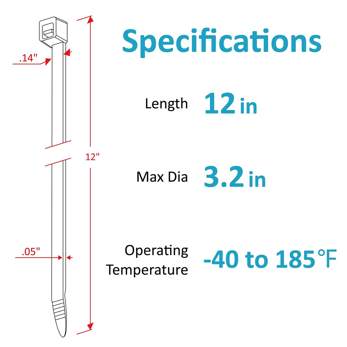 Zip Ties 12 inch with 45 lb Tensile Strength, Black Cable ties, 1000 Pack, ANOSON