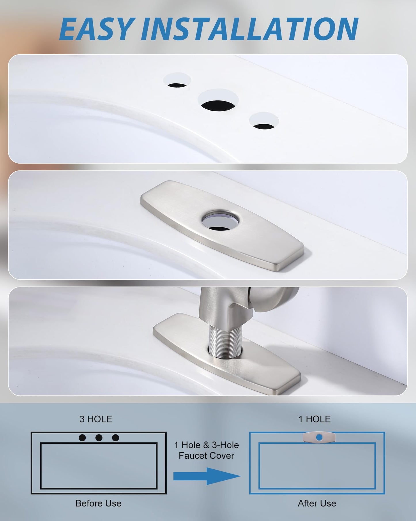 Bathroom Faucet Escutcheons Brushed Nickel: 6 Inch Sink Hole Cover - Non-Leakge Deck Plate For Bathroom Faucet - Solid Faucet Base Plate for 1 or 3 Hole Bathroom Vanity Basin - 4" Faucet Cover Plate