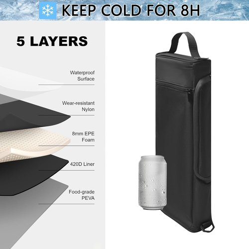 Golf Cooler Bag with Ice Pack, Keeps Drinks Cold for Hours, 6 Can Small Golf Bag Cooler, Fits Discreetly in Golf Bags, Cool Golf Gifts for Men Golfers (Black)