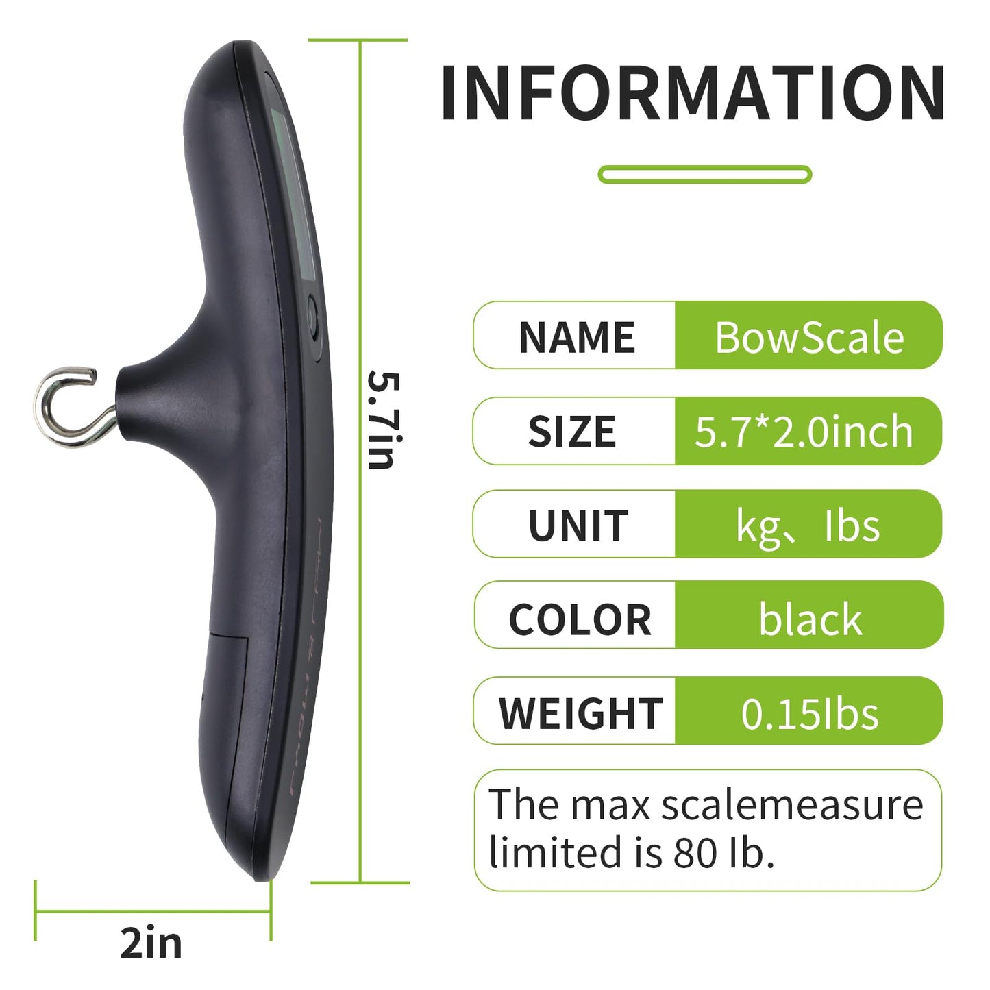 MOYJ Archery Bow Scale Recurve/Compound Bow Draw Weight 50LBS Peak/Hold kg/lb Conversions Digital LED Display