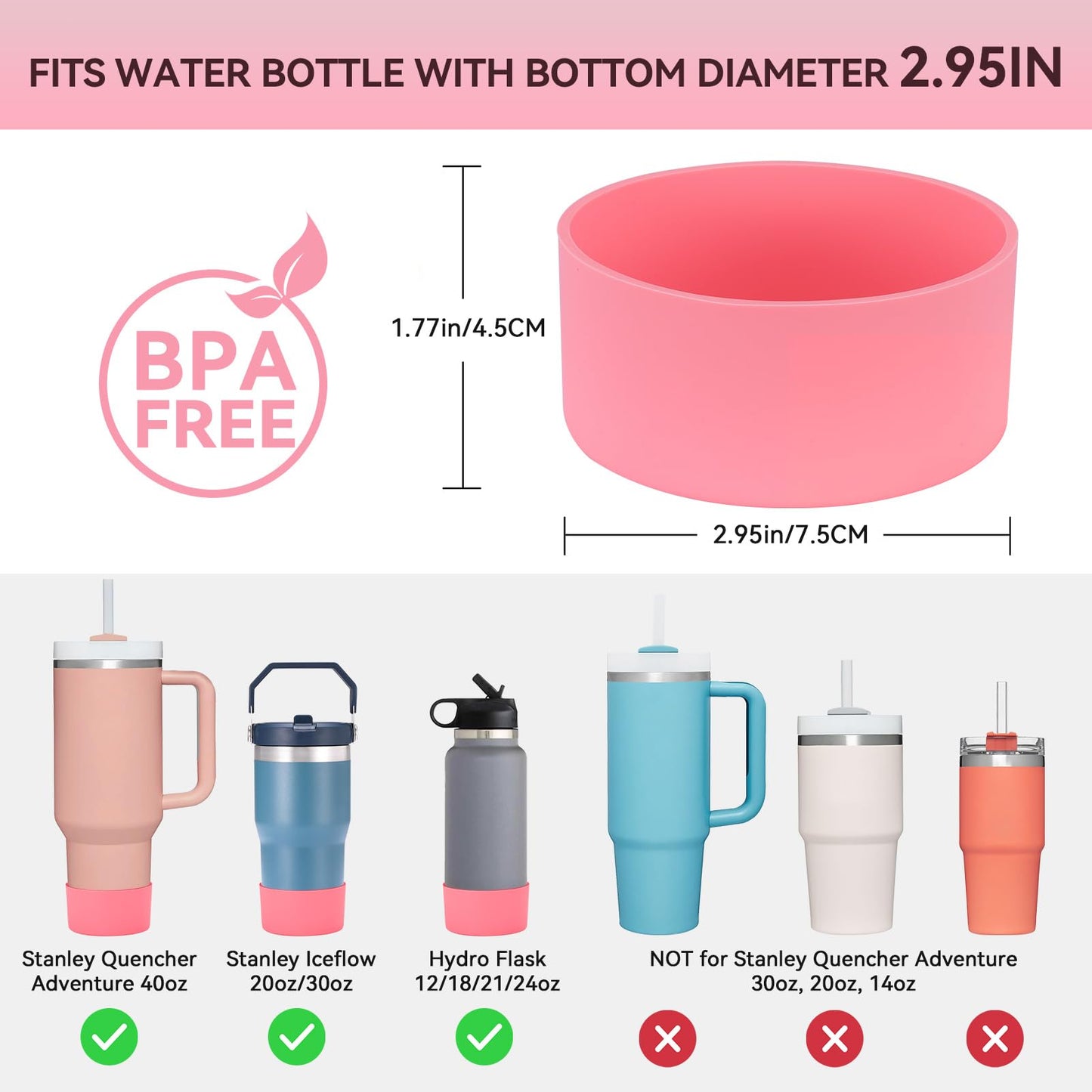 2PCS for Stanley Boot, Silicone Bottom for Quencher Adventure 40oz 30oz IceFlow 20oz 30oz Bottle&for Hydroflask Tumbler 12-24oz for Stanley Cup Accessories Avoid Scratches&Noise