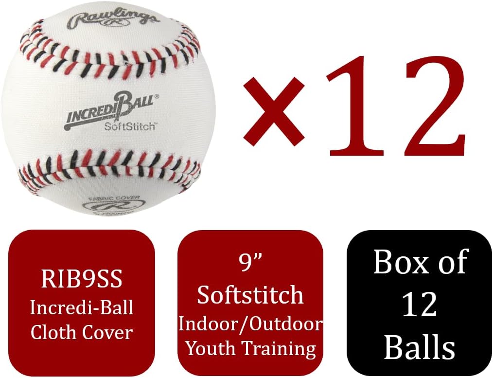 Rawlings Incredi-Ball Softstitch Baseballs - Durable Cloth & Synthetic Leather Cover | 9" | 12 Count
