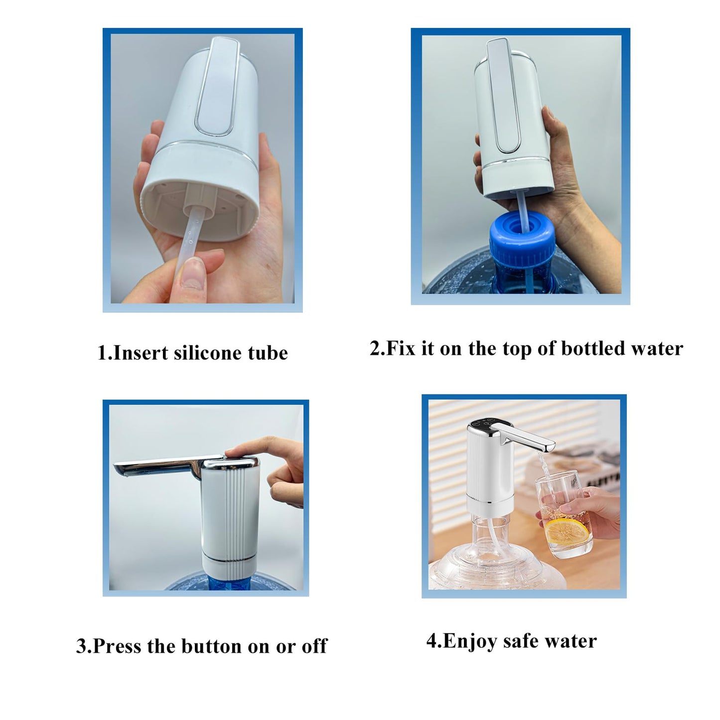 Foldable Electric Water Dispenser Pump for 5 Gallon Jug - USB Charging 3 Modes with Auto-Off Switch, Portable for Home Outdoor Camping Office-Compact Quiet Drinking Water Suction Device (Silver)