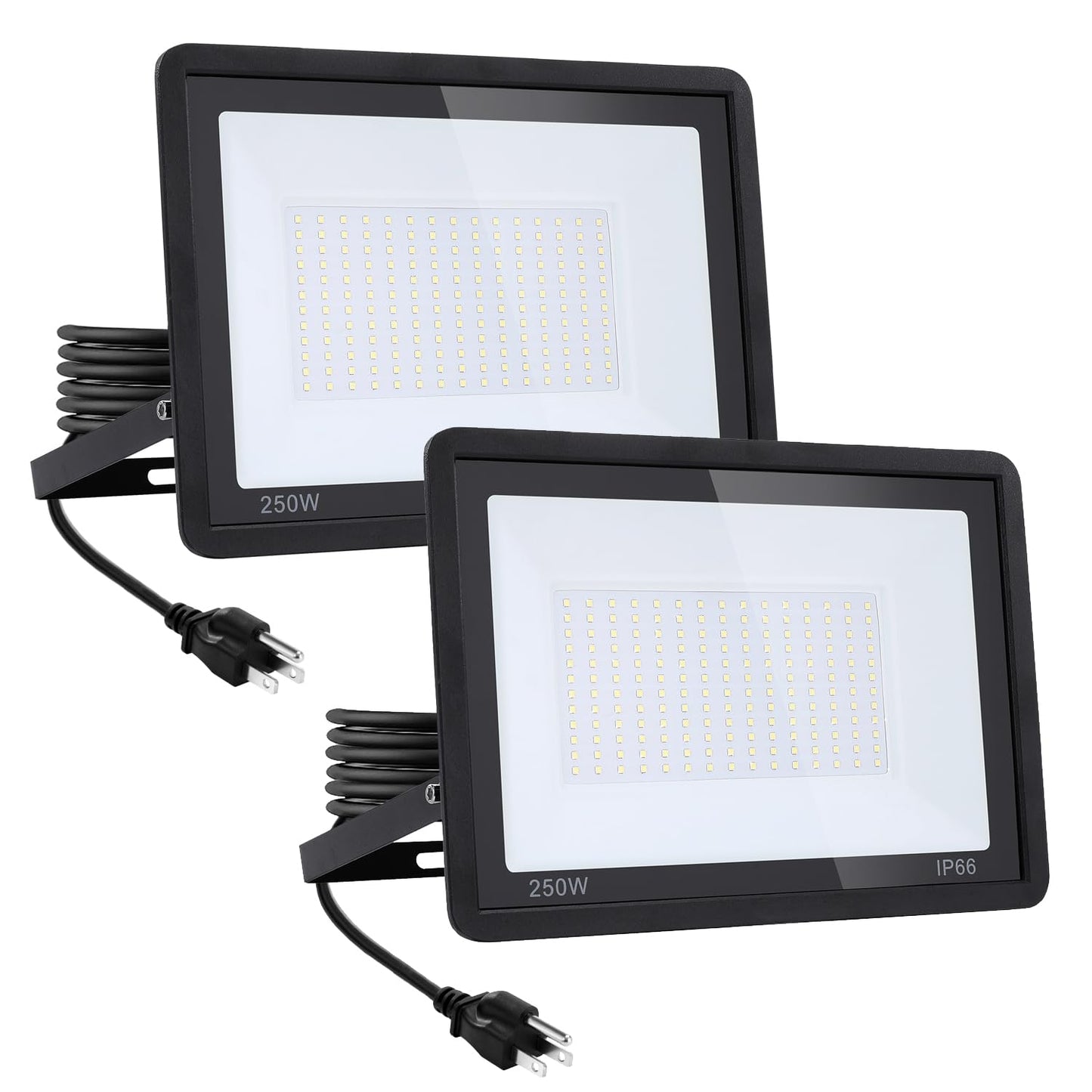 2Pack-250W LED Flood Light Outdoor,27500lm LED Work Light with 6FT US Plug,IP66 Waterproof Exterior Security Lights,6000K Daylight White Outside Floodlights Slim Design for Playground Yard Stadium