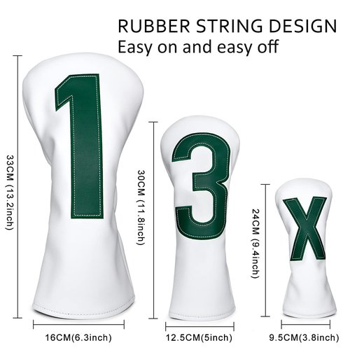 Barudan #5 Golf Fairway Wood Head Cover White Leather 5 Wood Cover Golf Club Cover for Men/Women Golfer Designed to fit All Brand Adams,Cleveland, Cobra,Etc.