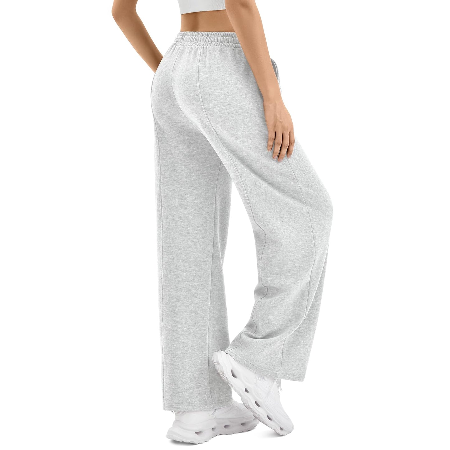 SINOPHANT Womens Wide Leg Sweatpants Baggy Lounge Pants with Pockets Fall Fashion Outfits 2026 Spring Drawstring Athletic Joggers M Light Grey