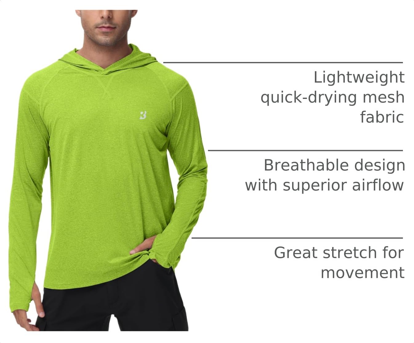 Roadbox Mens UPF 50+ Fishing Shirts, Long Sleeve UV Sun Hoodie, Hiking Running Swim Athletic Workout Shirt