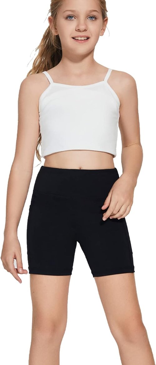 Devoropa Girls Volleyball Shorts - 5" Stretch Spandex Athletic Compression Shorts with Pocket
