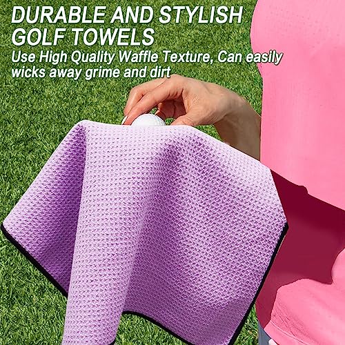 Golf Towel Set with Clip - 3 Pack in Black, Gray & Purple