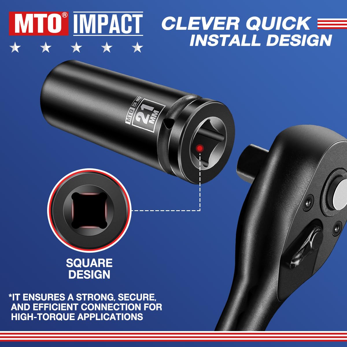 MTO 1/2" Drive 21mm Deep Impact Socket, 6 Pt. Metric Socket, CR-MO Steel & Anti-Corrosion Coating for Heavy-Duty Use