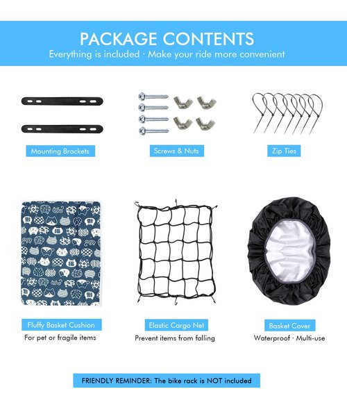 MATTISAM Bike Basket Rear, [Tool-Free Install], Bicycle Pet Basket for Back Cargo Rack, with Waterproof Cover, Cargo Net