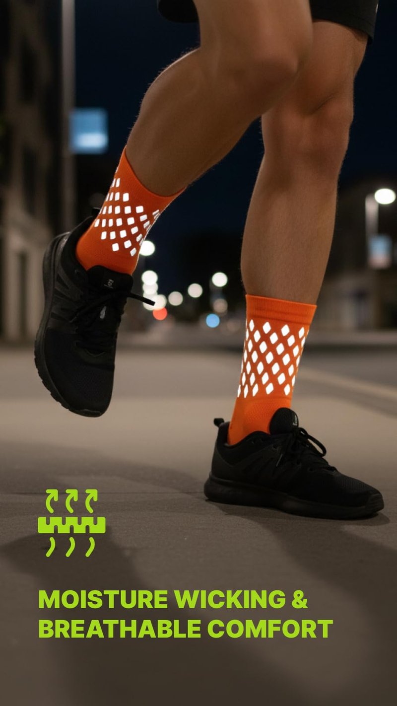 ReflecToes Reflective Socks, Orange – High Visibility Socks For Running and Cycling–for Night Runners, Bikers, and Outdoor Athletes (Orange, Medium)