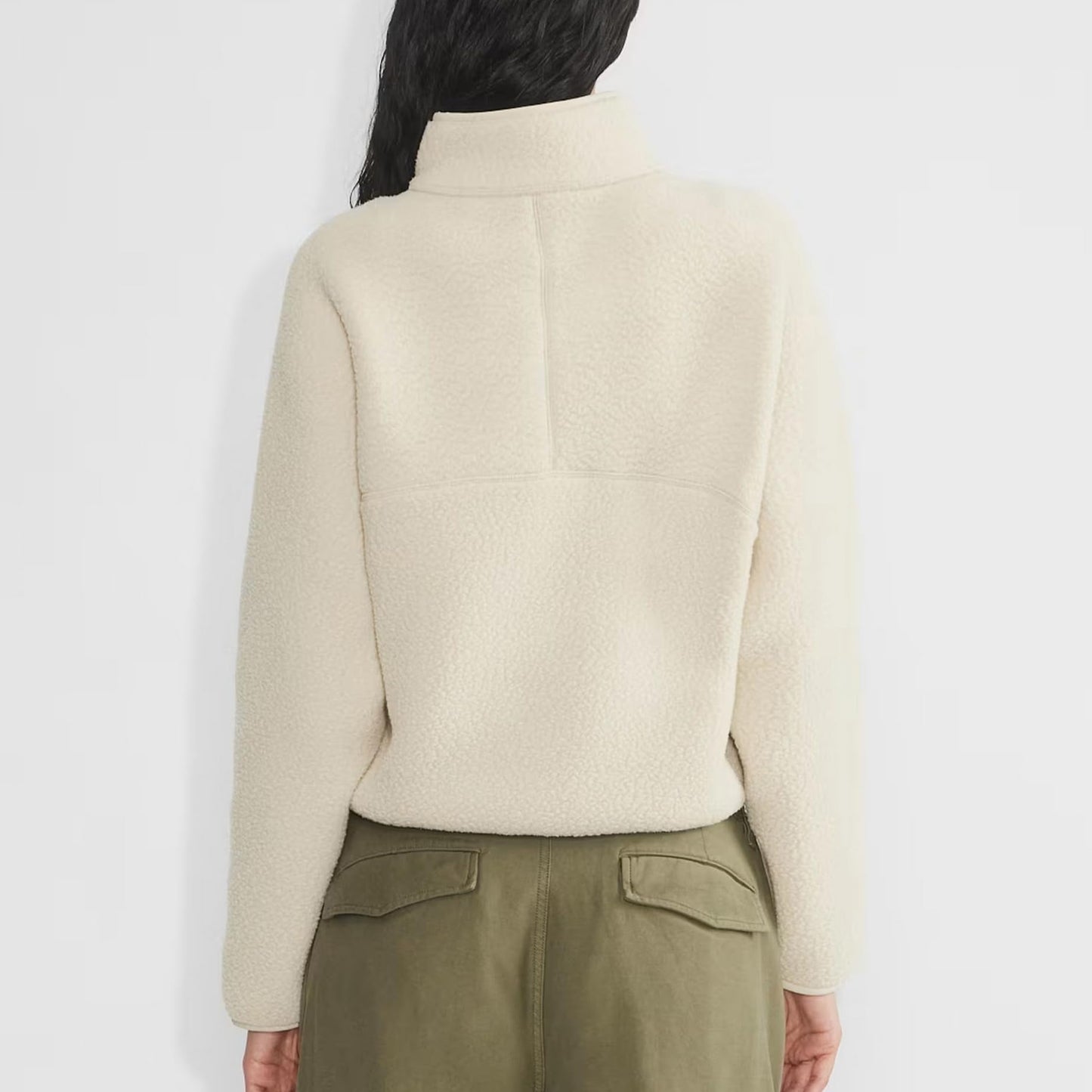 Yioaga Fleece Sweatshirts for Women Cropped Long Sleeve Half Zip Pullover Sherpa Jacket Warm Fuzzy Coats with Pockets(Beige,S)