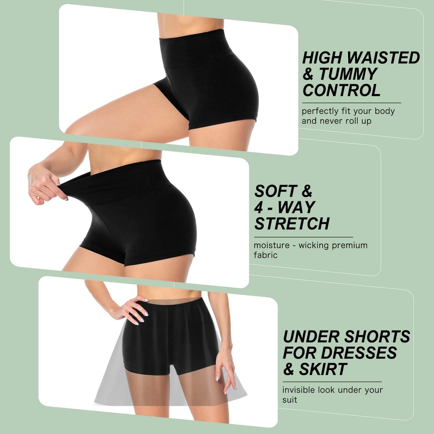 Hi Clasmix Women's 3"/5" High Waisted Biker Shorts - Spandex Yoga, Workout, Cycling, Volleyball, Dance | Athletic Booty Shorts - Black Micro Athletic Gym Workout Shorts for Training & Running